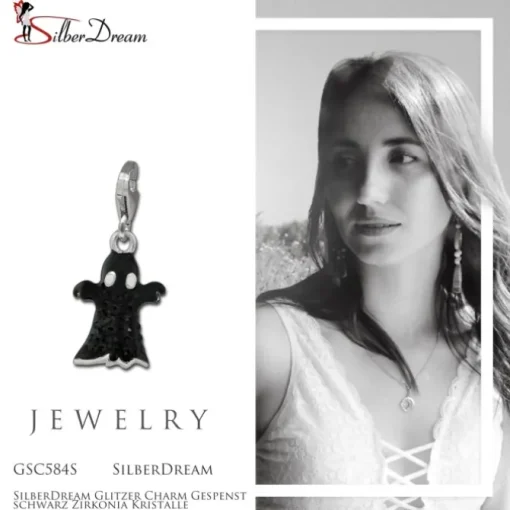 SilberDream Glitzer Charm Gespenst schwarz Zirkonia Kristalle GSC584S