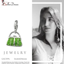 SilberDream Glitzer Charm Tasche groß hellgrün Zirkonia Kristalle GSC559L