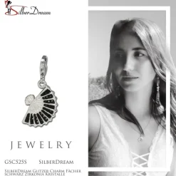 SilberDream Glitzer Charm Fächer schwarz Zirkonia Kristalle GSC525S