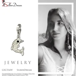 SilberDream Glitzer Charm Delfin weiß Zirkonia Kristalle 925 GSC516W