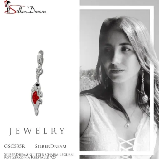 SilberDream Glitzer Charm Leguan rot Zirkonia Kristalle 925 GSC535R