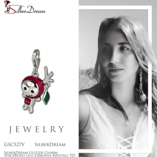 SilberDream Glitzer Charm SpaceBodo lila Zirkonia Kristall 925 GSC527V