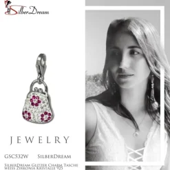 SilberDream Glitzer Charm Tasche weiß Zirkonia Kristalle 925 GSC532W