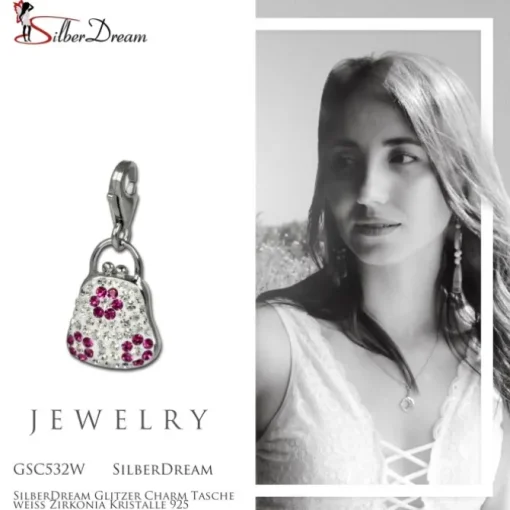 SilberDream Glitzer Charm Tasche weiß Zirkonia Kristalle 925 GSC532W