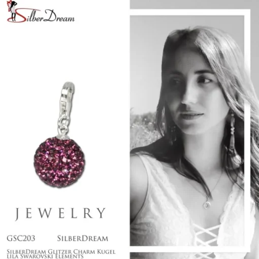 SilberDream Glitzer Charm Kugel lila Zirkonias GSC203