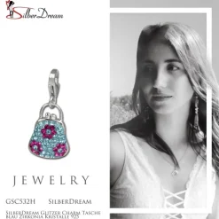 SilberDream Glitzer Charm Tasche blau Zirkonia Kristalle 925 GSC532H