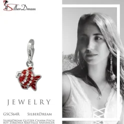 SilberDream Glitzer Charm Fisch rot Zirkonia Kristalle Anhänger GSC564R