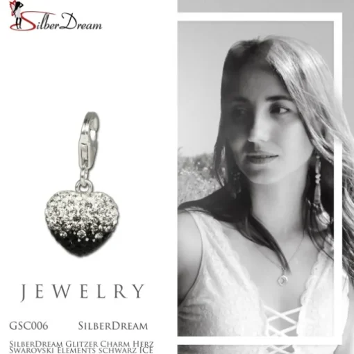 SilberDream Glitzer Charm Herz Zirkonias schwarz ICE GSC006