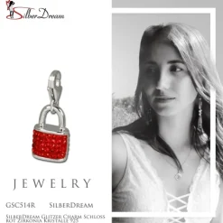 SilberDream Glitzer Charm Schloss rot Zirkonia Kristalle 925 GSC514R