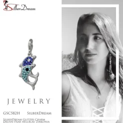 SilberDream Glitzer Charm Delfin-Paar hellblau Zirkonia Kristalle GSC582H