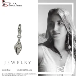 SilberDream Glitzer Charm Muschel Zirkonias weiss GSC202