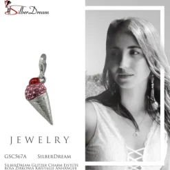 SilberDream Glitzer Charm Eistüte rosa Zirkonia Kristalle Anhänger GSC567A