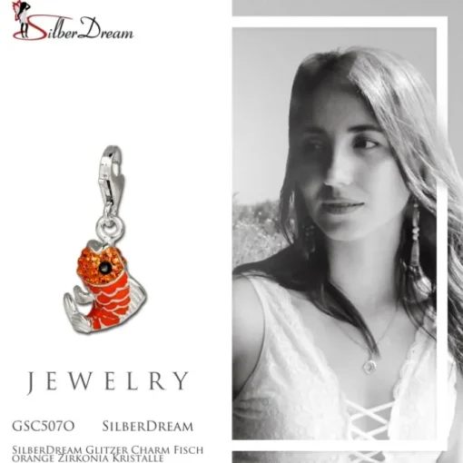 SilberDream Glitzer Charm Fisch orange Zirkonia Kristalle GSC507O