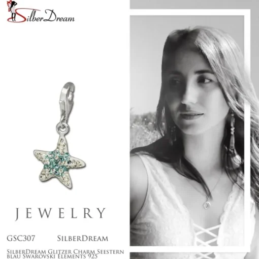 SilberDream Glitzer Charm Seestern blau Zirkonias 925 GSC307