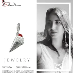 SilberDream Glitzer Charm Eistüte weiß Zirkonia Kristalle Anhänger GSC567W