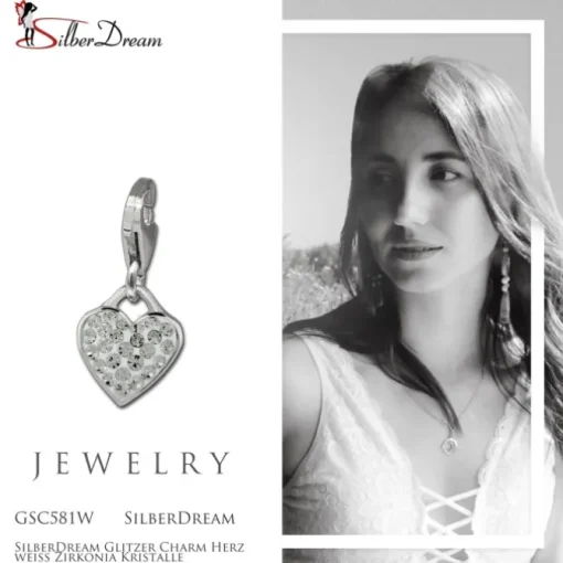 SilberDream Glitzer Charm Herz weiß Zirkonia Kristalle GSC581W