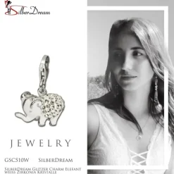 SilberDream Glitzer Charm Elefant weiß Zirkonia Kristalle GSC510W