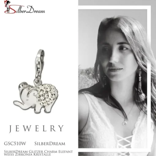 SilberDream Glitzer Charm Elefant weiß Zirkonia Kristalle GSC510W