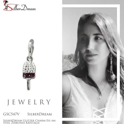 SilberDream Glitzer Charm Eis am Stiel Zirkonia Kristalle GSC547V