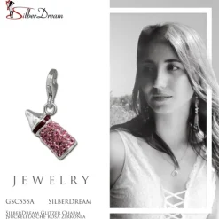 SilberDream Glitzer Charm Nuckelflasche rosa Zirkonia Kristalle GSC555A
