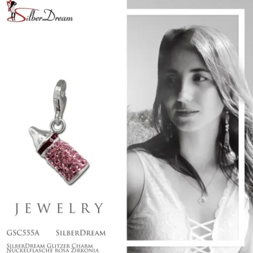 SilberDream Glitzer Charm Nuckelflasche rosa Zirkonia Kristalle GSC555A