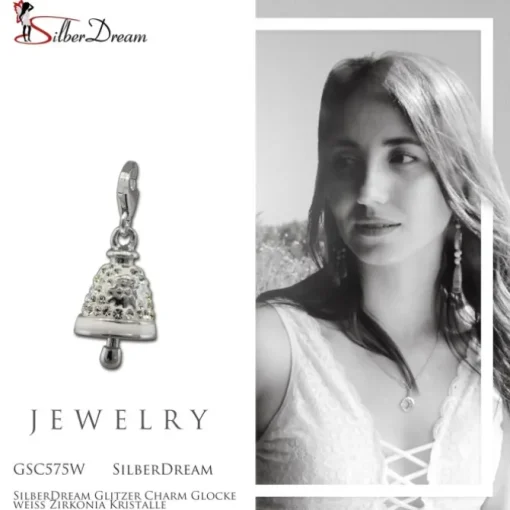 SilberDream Glitzer Charm Glocke weiß Zirkonia Kristalle GSC575W