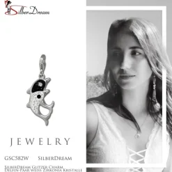 SilberDream Glitzer Charm Delfin-Paar weiß Zirkonia Kristalle GSC582W