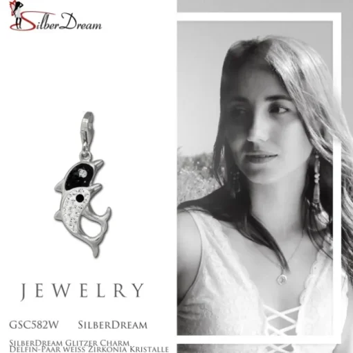 SilberDream Glitzer Charm Delfin-Paar weiß Zirkonia Kristalle GSC582W
