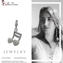 SilberDream Glitzer Charm Doppelnote Herz weiß Zirkonia Kristalle GSC553W