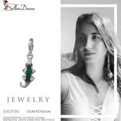 SilberDream Glitzer Charm Krokodil grün Zirkonia Kristalle Anhänger GSC572G