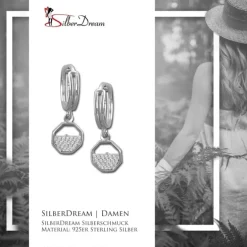 SilberDream Glitzer Creole Oktagon weiß 925er Silber Ohrring GSO481W
