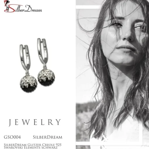 SilberDream Glitzer Creole 925 Zirkonias schwarz GSO004