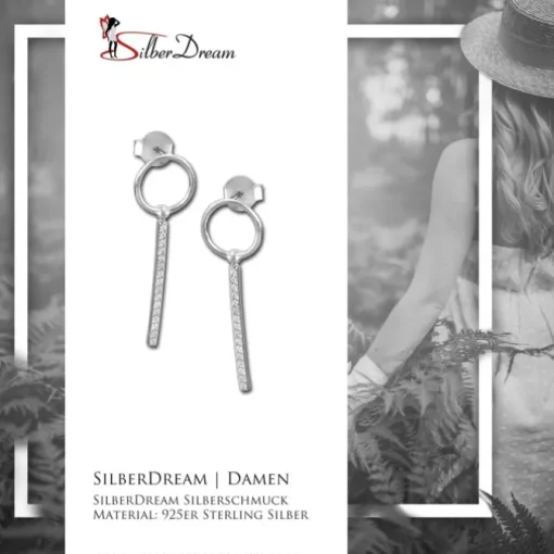 SilberDream Glitzer Ohrhänger Zirkonia-Stab weiß 925 Silber Ohrring GSO479W