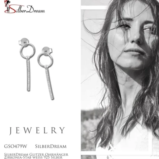 SilberDream Glitzer Ohrhänger Zirkonia-Stab weiß 925 Silber Ohrring GSO479W