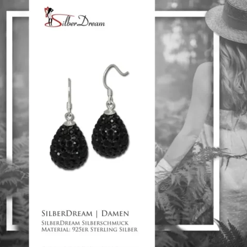 SilberDream Glitzer Ohrhänger Tropfen schwarz Zirkonia 925er GSO220S