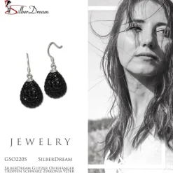 SilberDream Glitzer Ohrhänger Tropfen schwarz Zirkonia 925er GSO220S