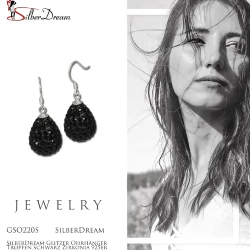 SilberDream Glitzer Ohrhänger Tropfen schwarz Zirkonia 925er GSO220S