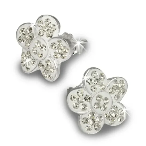 SilberDream Glitzer Ohrstecker Blume weiß Zirkonias GSO213W