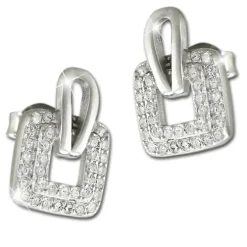 SilberDream Glitzer Ohrstecker Square weiß 925er Silber GSO485W