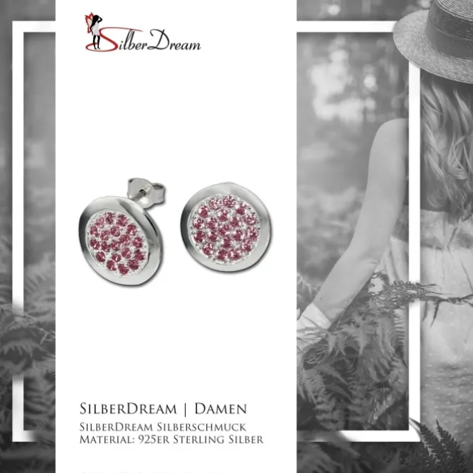 SilberDream Glitzer Ohrstecker Zirkoniascheibe pink 925 Silber GSO219P