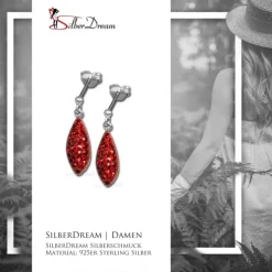 SilberDream Glitzer Ohrstecker Träne rot 925 Silber GSO400R
