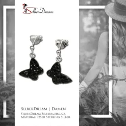 SilberDream Glitzer Ohrstecker Schmetterling schwarz Silber GSO401S