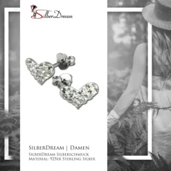 SilberDream Glitzer Ohrstecker Herz weiß 925er Silber GSO404W
