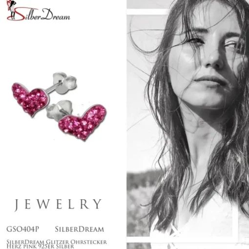 SilberDream Glitzer Ohrstecker Herz pink 925er Silber GSO404P