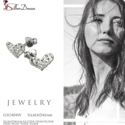 SilberDream Glitzer Ohrstecker Herz weiß 925er Silber GSO404W