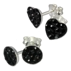 SilberDream Glitzer Set Ohrstecker Herz+Rund schwarz Ohrring 925 Silber GSS200S