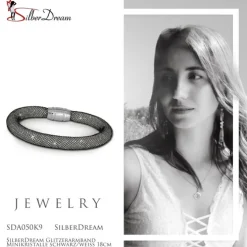 SilberDream Glitzerarmband Minikristalle schwarz/weiß 18cm Armband SDA050K9