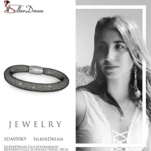 SilberDream Glitzerarmband Minikristalle schwarz/weiß 18cm Armband SDA050K9