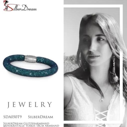 SilberDream Glitzerarmband Minikristalle türkis 18cm Armband Damen SDA050T9