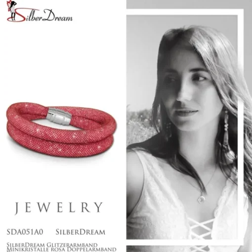 SilberDream Glitzerarmband Minikristalle rosa Doppelarmband Damen SDA051A0